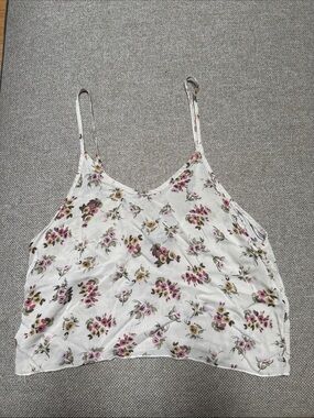 Brandy Melville White Floral Spaghetti Strap Crop Top with Pink & Yellow Flowers